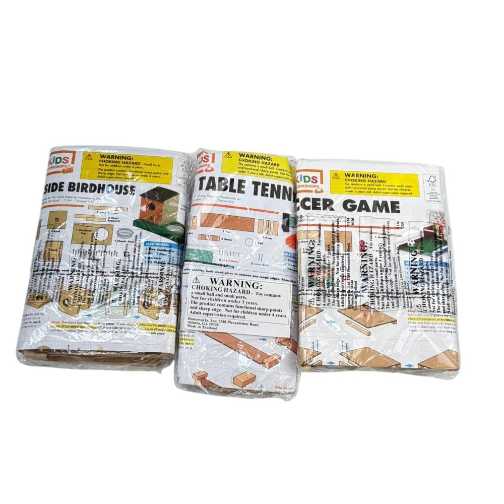 Home Depot Kids Projects Wood Lot 3 Birdhouse Table Tennis Soccer Game New